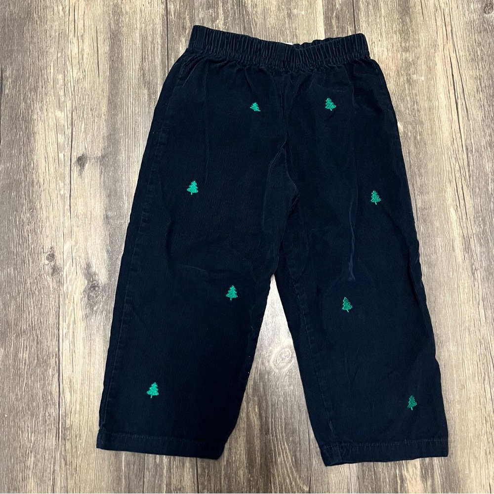 Luigi Kids Embroidered Tree Navy Blue Corduroy Elastic waist Pants Size 2T